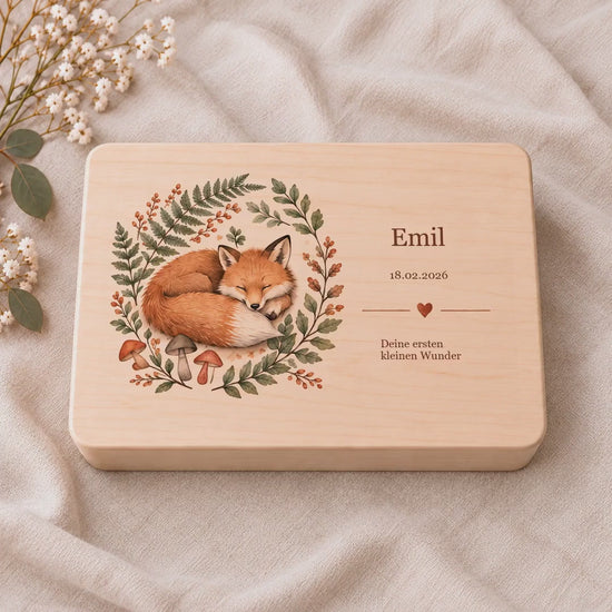 Taufgeschenk für Patenkind Junge Mädchen | Personalisierte Erinnerungskiste mit Namen und Datum | Regenbogen | Holzbox Geschenk zur Taufe