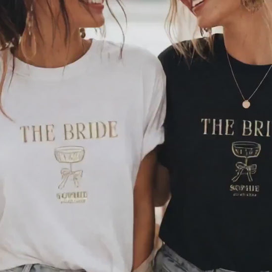 Bride Shirt personalisiert, THE BRIDE T-Shirt JGA, Braut Shirt mit Name & Datum, Bachelorette Party Outfit, Clean Bridal Shirt Party Urlaub