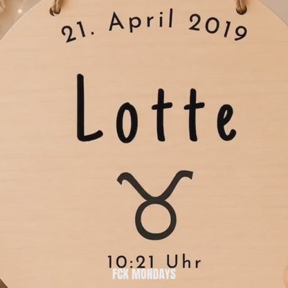 Personalisiertes Sternzeichen Holzschild mit Name | Kinderzimmer Deko | Geschenk zur Geburt | Boho Wanddeko | Tierkreiszeichen Namensschild