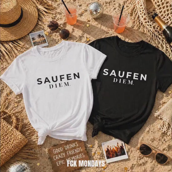 SAUFEN DIEM T-Shirt Unisex Bachelorette Junggesellinnenabschied Team Bride Bridal Party Outfit Hen Party Gruppe Geschenk Frauen Männer JGA