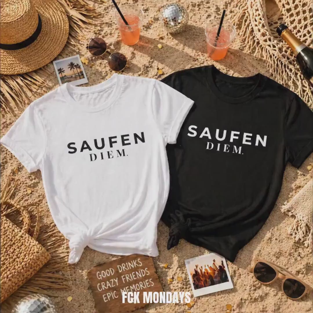 SAUFEN DIEM T-Shirt Unisex Bachelorette Junggesellinnenabschied Team Bride Bridal Party Outfit Hen Party Gruppe Geschenk Frauen Männer JGA